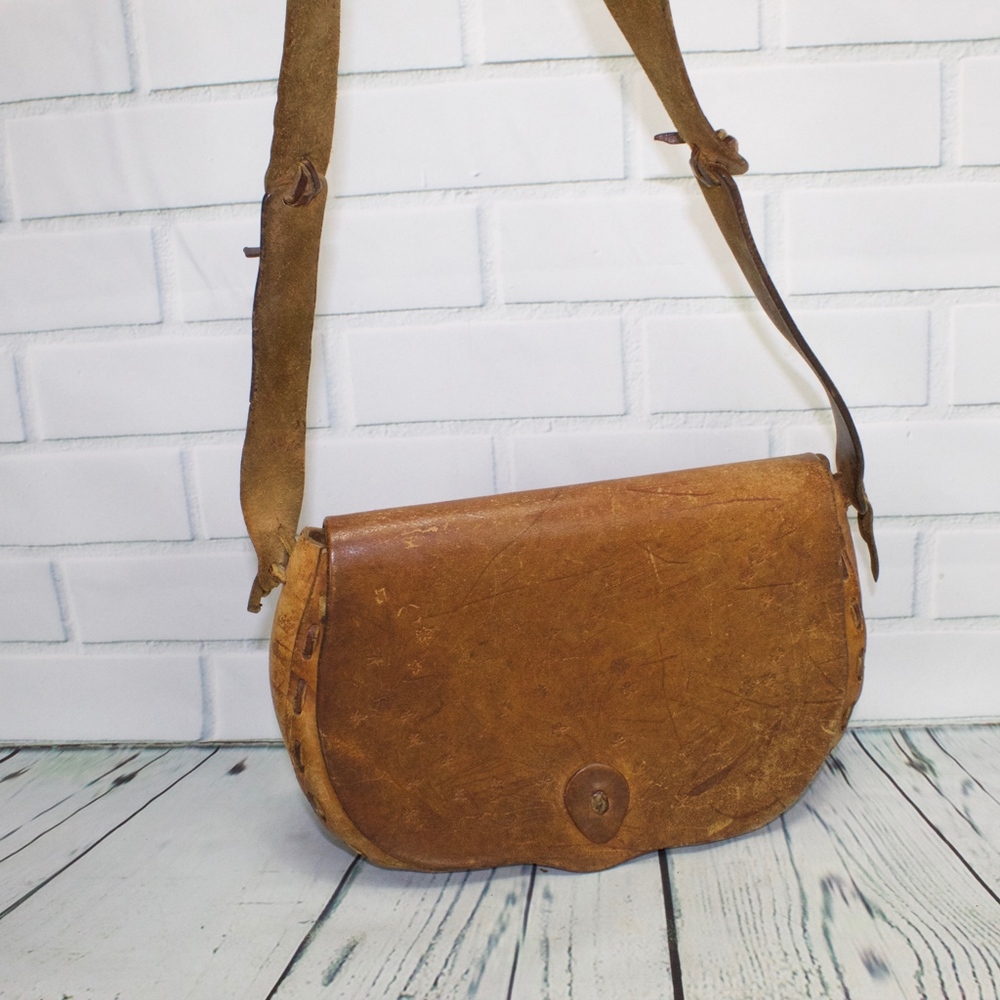 Gorgeous Vintage Hard Leather Brown Handbag Bag - Picture 3 of 8